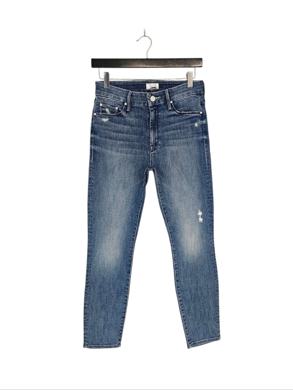 MOTHER The Looker Crop Mid Rise Skinny Blue Graffiti Girl Jeans 27 Preowned